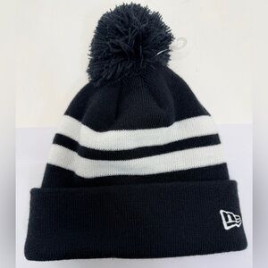 New Era Plain Striped Pom Beanie Hat